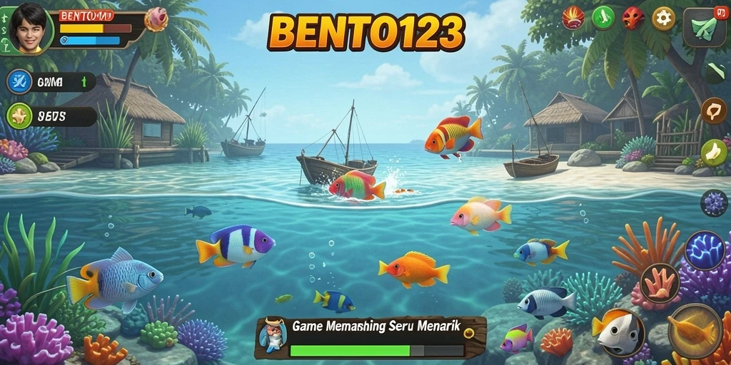 Tampilan gameplay BENTO123 yang menarik saat memancing ikan.