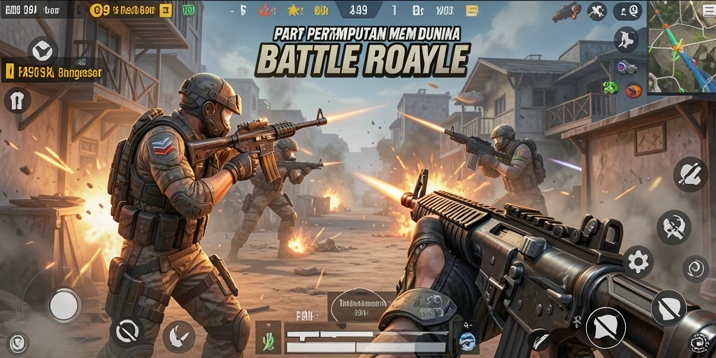 Tangkapan layar dari gameplay seru FA99 dalam pertempuran Battle Royale.
