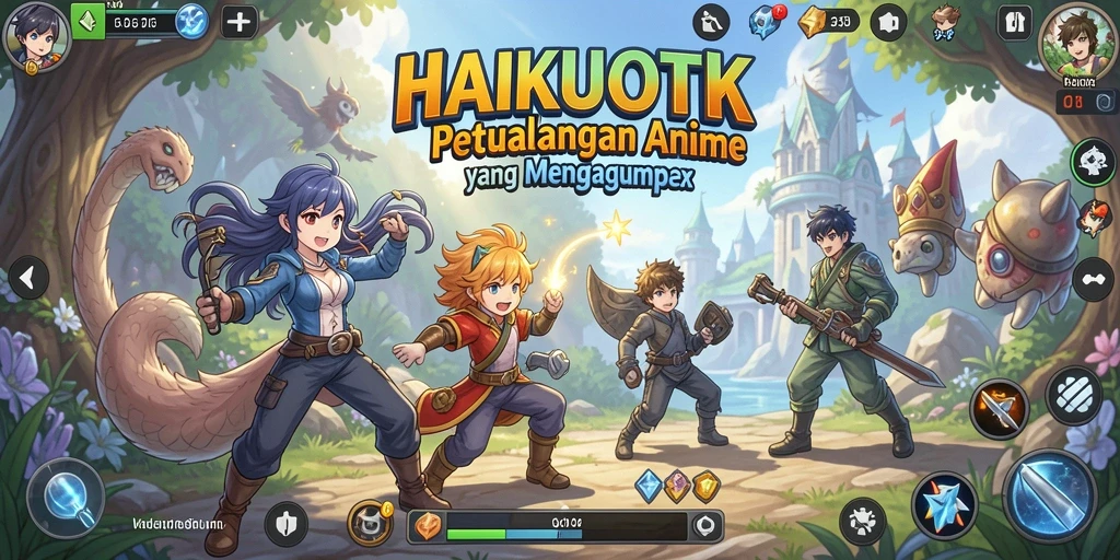 Screenshot gameplay HAIKUOTK menampilkan pertempuran karakter Anime yang seru.