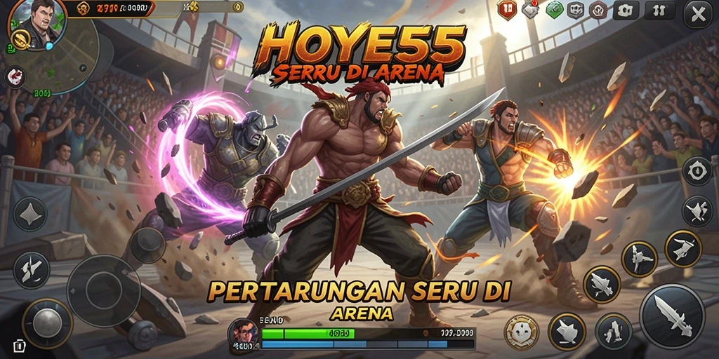Screenshot gameplay HOYE55 menampilkan pertarungan seru dan karakter unik.