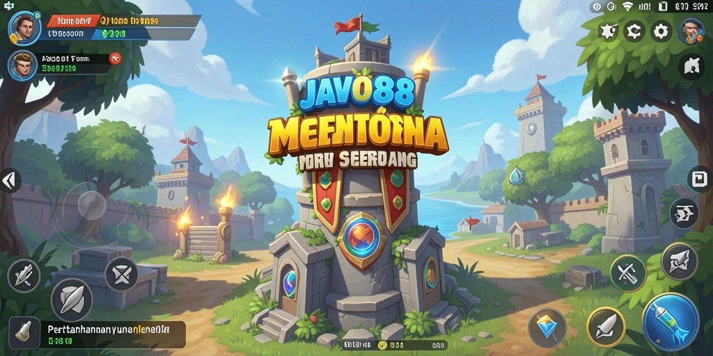 Tampilan menara dan musuh dalam gameplay JAVO88 yang mendebarkan.