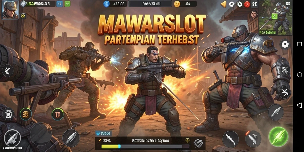 Tangkapan layar utama MAWARSLOT menampilkan aksi seru dalam pertempuran Battle Royale.