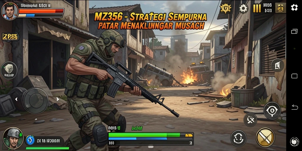 Tampilan gameplay MZ356 dengan pertempuran strategi yang intens.