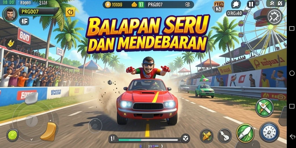 Gameplay seru PRG007 dengan lintasan balapan yang mendebarkan.