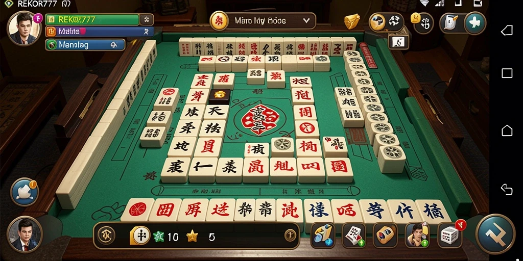 Tampilan gameplay REKOR777 yang menakjubkan di atas papan Mahjong.