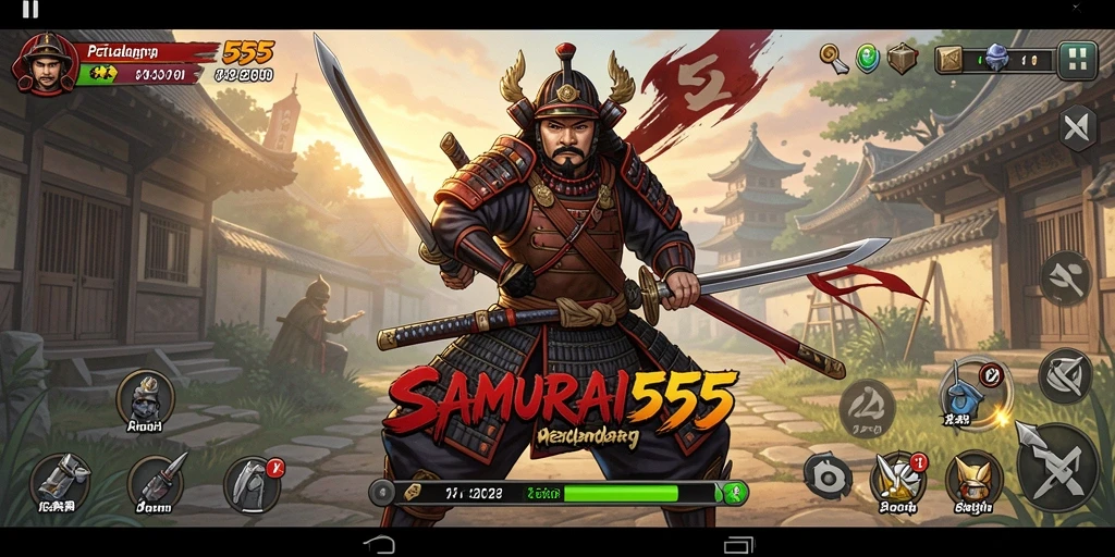 Screenshot utama SAMURAI555 menampilkan aksi samurai yang mendebarkan.