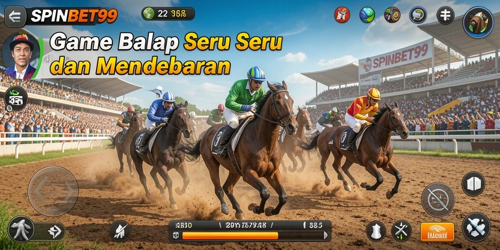 Screenshot gameplay SPINBET99 menampilkan balapan mendebarkan di lintasan diversifikasi.